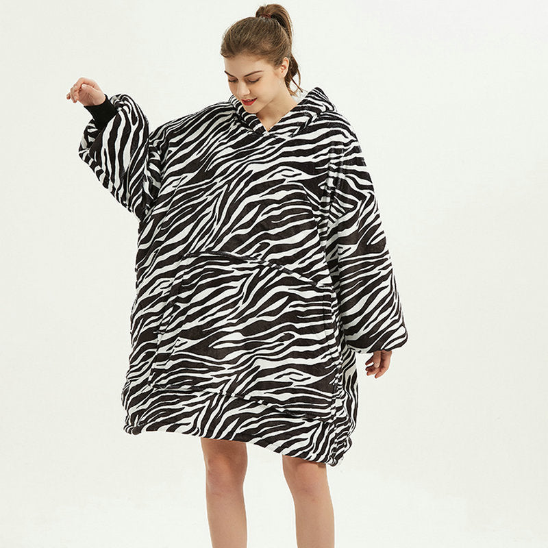 Cozy Oversized Printed Fleece Blanket Hoodie