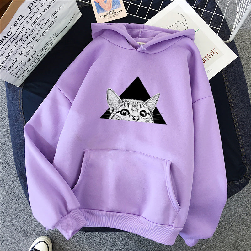 Hidden Cat Printed Pullover Hoodie