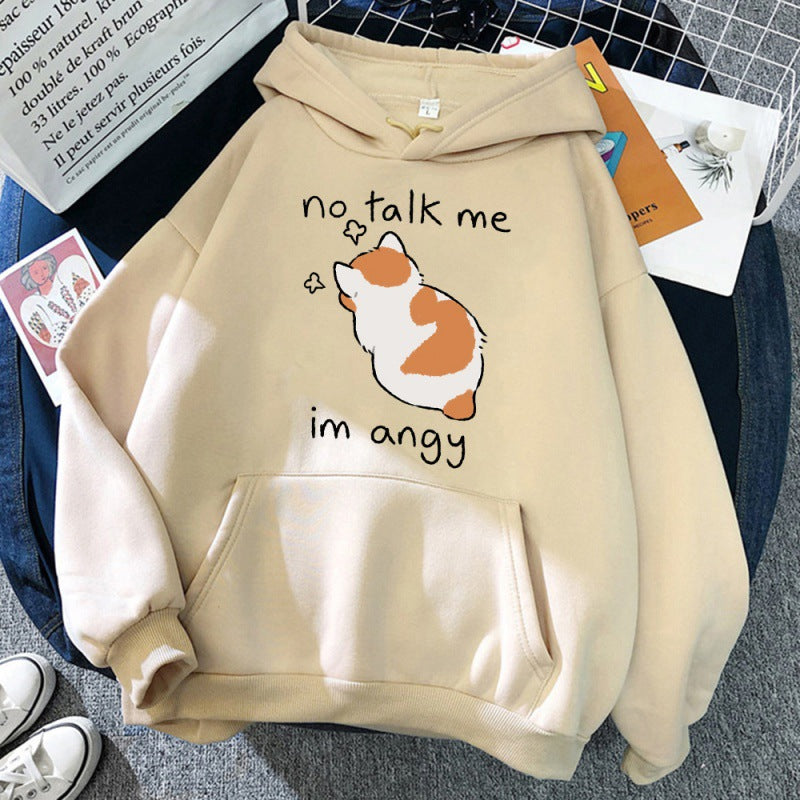 No Talk Me Im Angry Cat Printed Hoodie