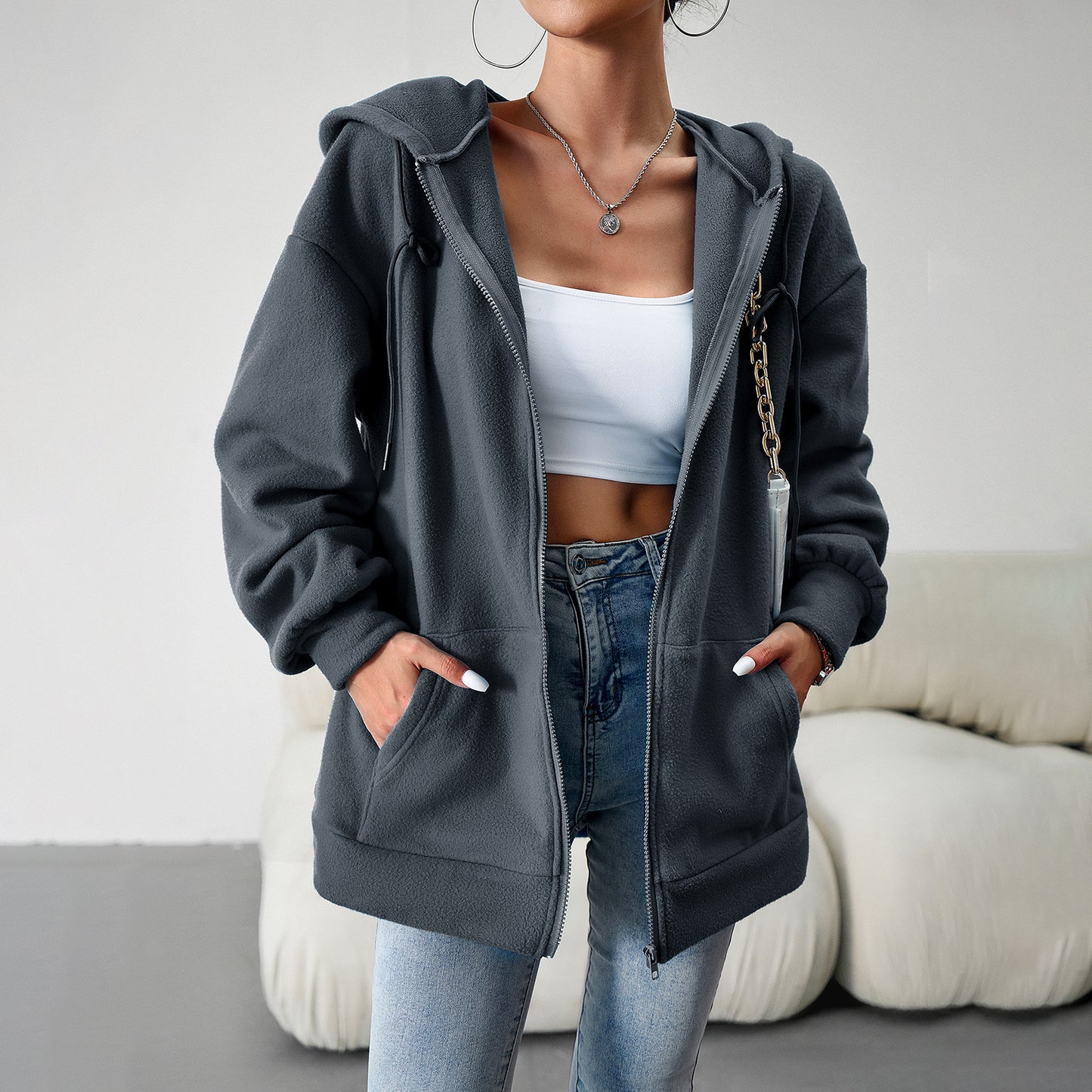 Casual Zipper Hooded Loose Cardigan Jacket