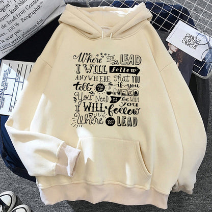 Casual Graphic Text Printed Pullover Hoodie