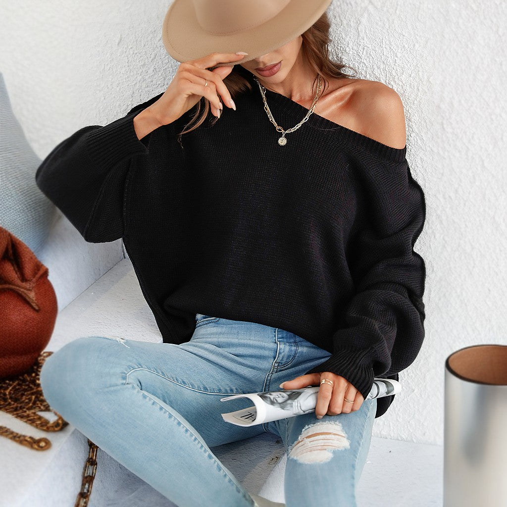 Winter Long Sleeve Knitted Loose Split Pullover Sweater