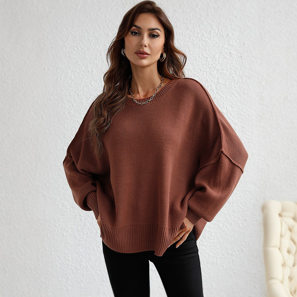 Winter Long Sleeve Knitted Loose Split Pullover Sweater