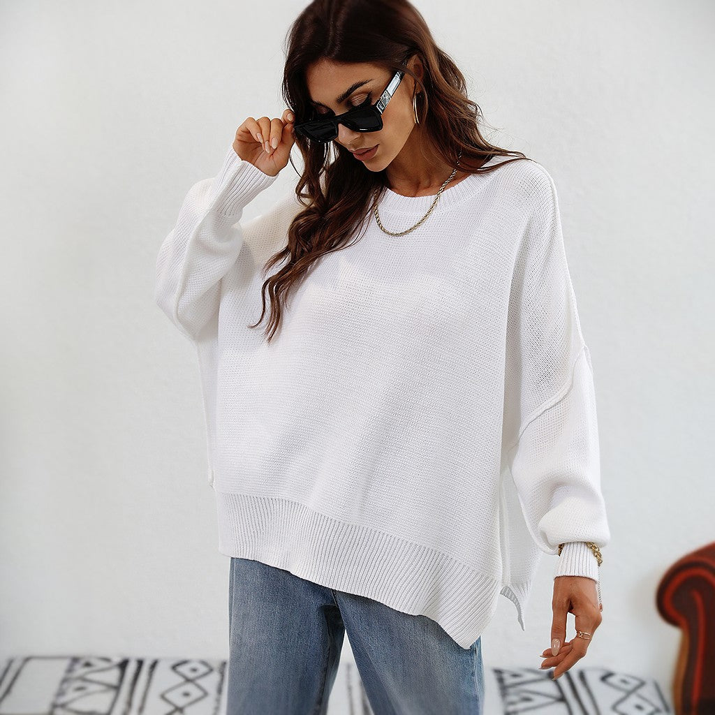 Winter Long Sleeve Knitted Loose Split Pullover Sweater