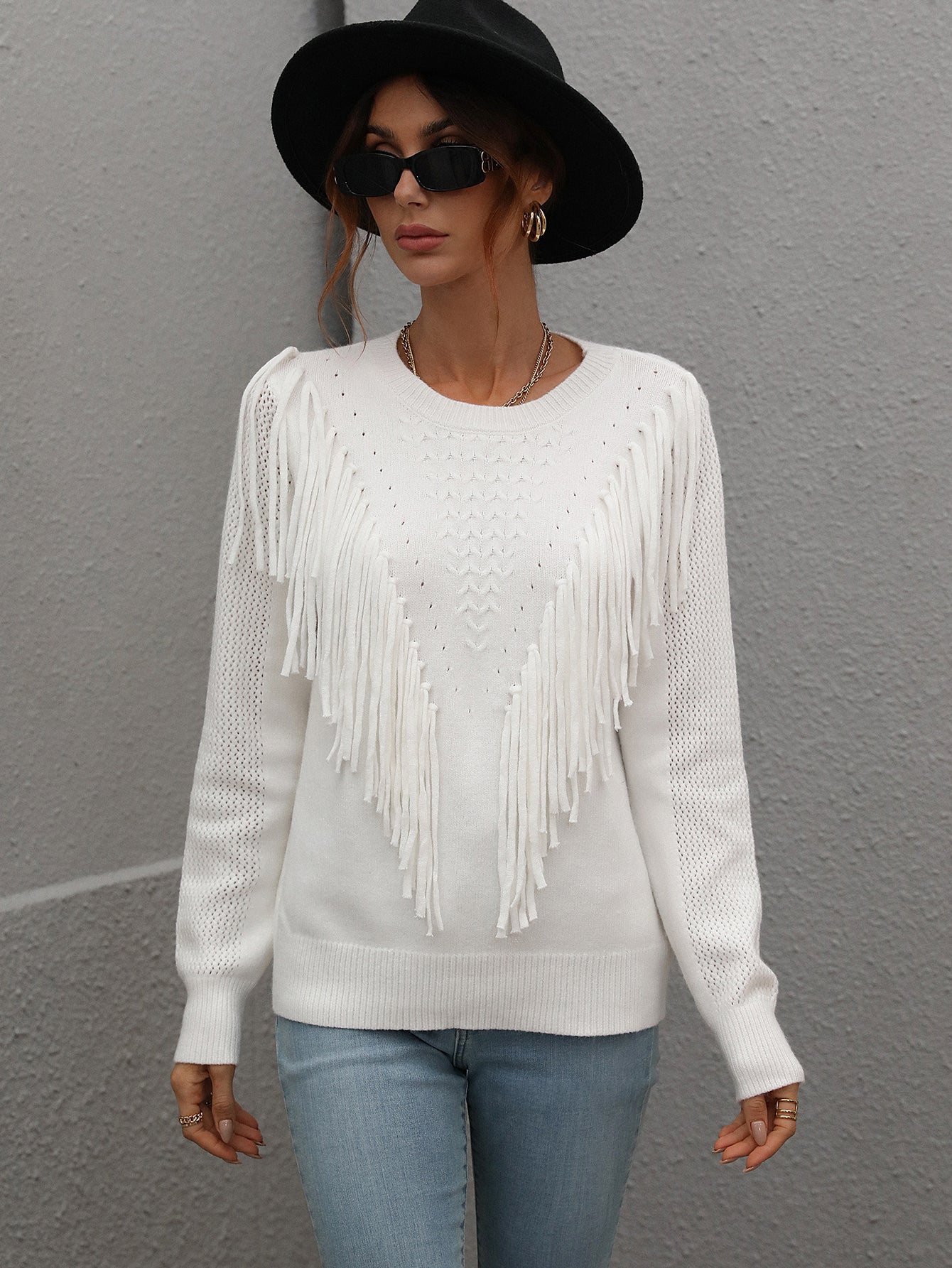 Fashionable Tassel Fringe Knit Pullover Sweater