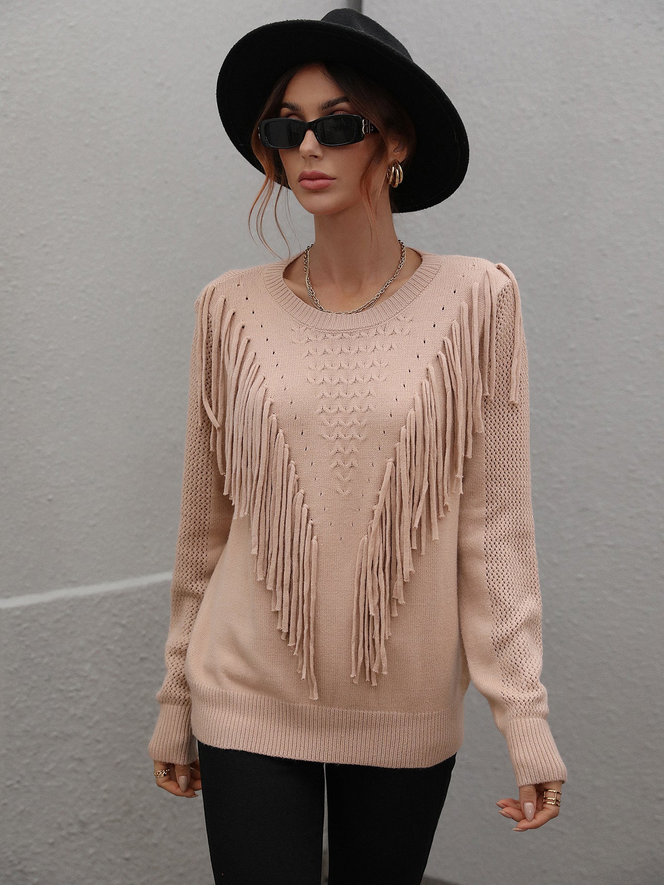 Fashionable Tassel Fringe Knit Pullover Sweater