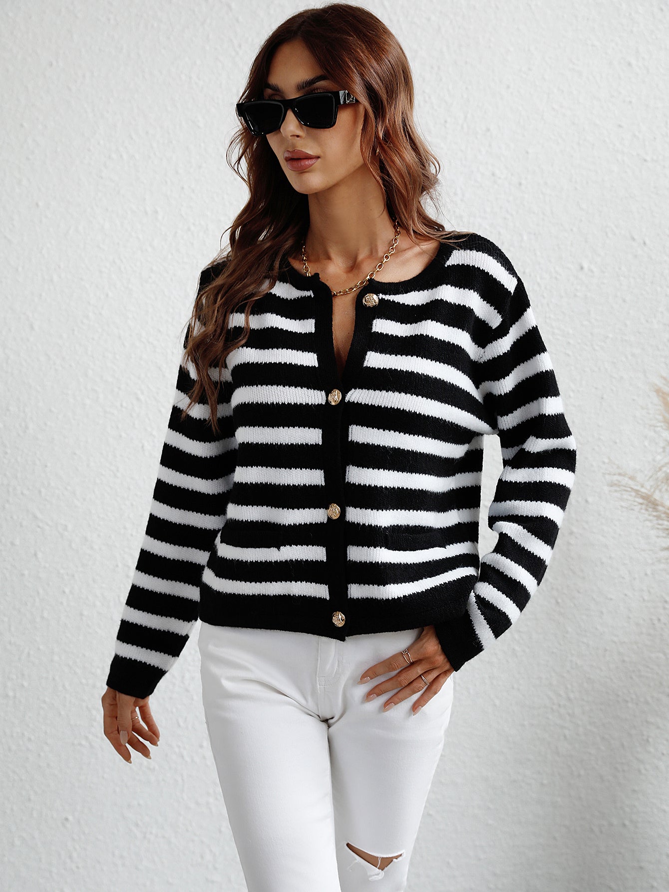 Casual Striped Loose Sweater Cardigan