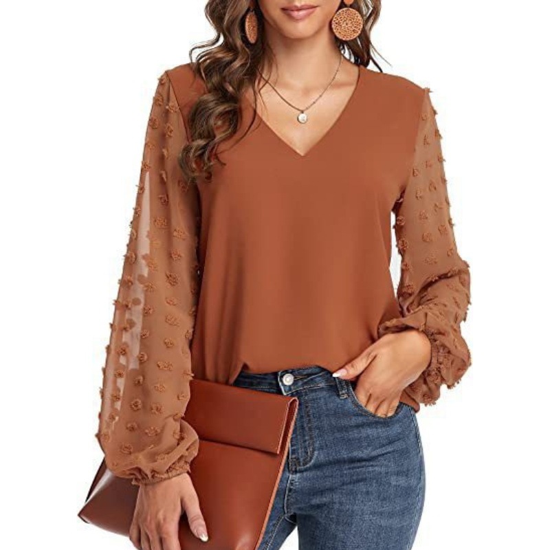 Semi Formal V Neck Textured Sleeves Blouse