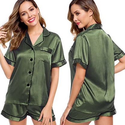 Seidenes Pyjama-Ensemble mit kurzen Ärmeln für Damen.