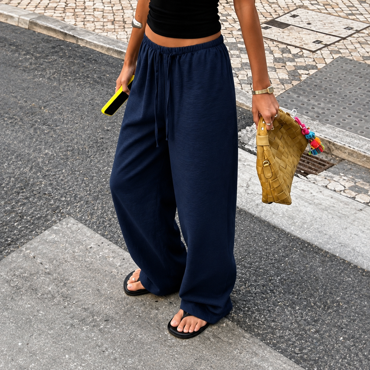 Linen Style High Rise Casual Everyday Vacation Pants For Women