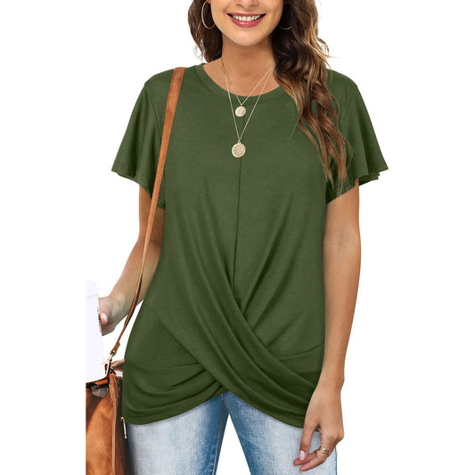 Cross Flounce Short Sleeves Blouse