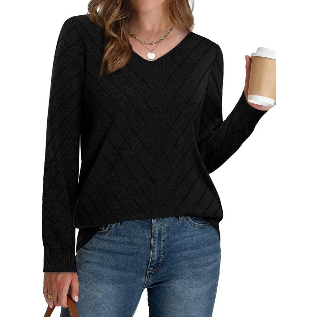 Lightweight Knit Long Sleeve Pullover Sweater For Women