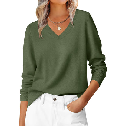 Classic Soft Long Sleeve Knit Pullover Sweater Top For Women
