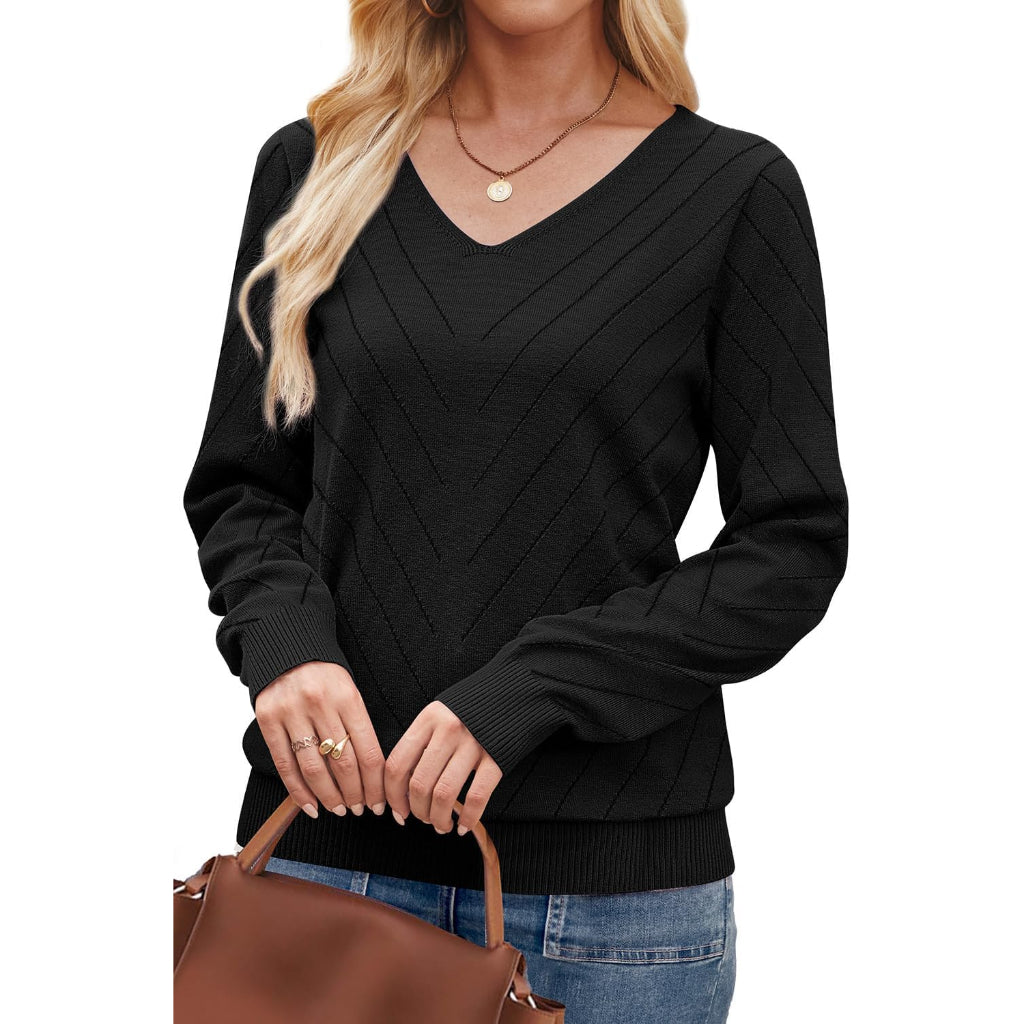 Lightweight Knit Long Sleeve Pullover Sweater For Women