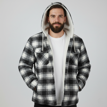 Plaid Flannel Jacket With Sherpa Lining And Winter Zip Up Hoodie Coat