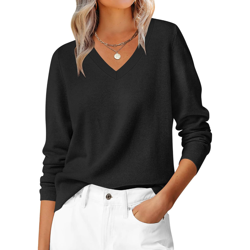 Classic Soft Long Sleeve Knit Pullover Sweater Top For Women