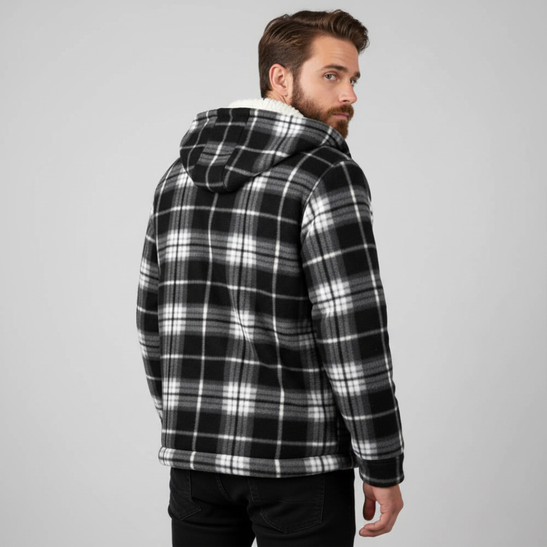 Sherpa Lined Plaid Flannel Zip Up Hoodie Jacket