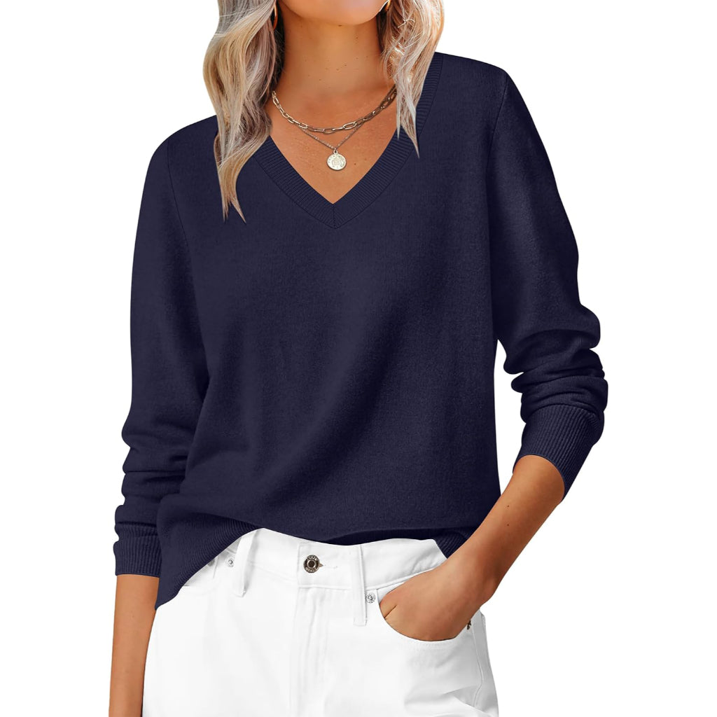 Classic Soft Long Sleeve Knit Pullover Sweater Top For Women