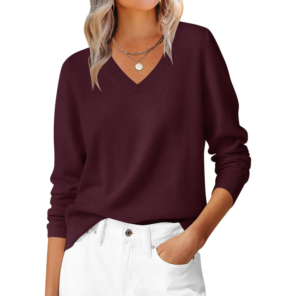 Classic Soft Long Sleeve Knit Pullover Sweater Top For Women