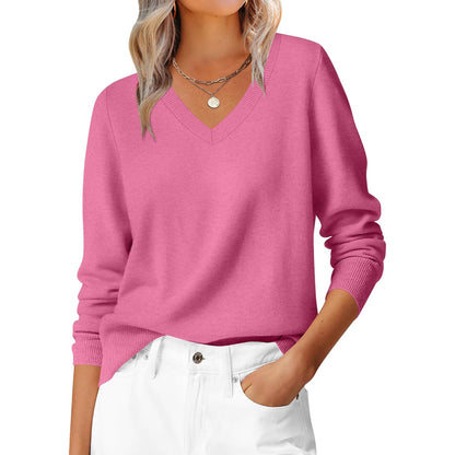 Classic Soft Long Sleeve Knit Pullover Sweater Top For Women
