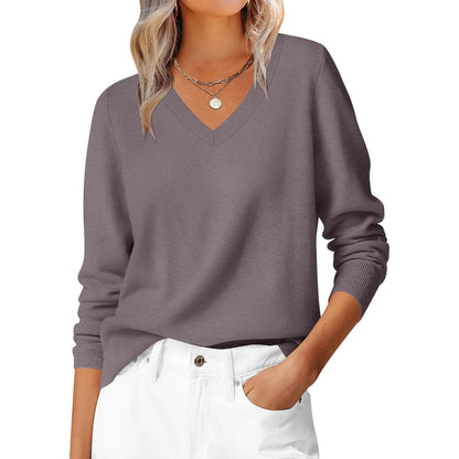 Classic Soft Long Sleeve Knit Pullover Sweater Top For Women