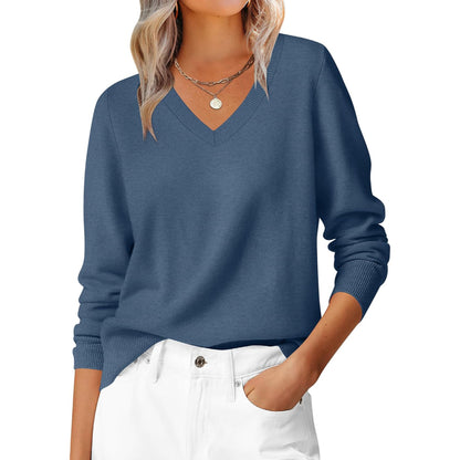 Classic Soft Long Sleeve Knit Pullover Sweater Top For Women