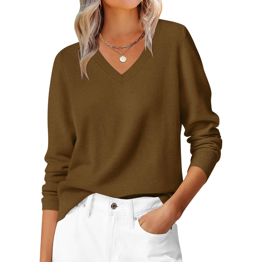 Classic Soft Long Sleeve Knit Pullover Sweater Top For Women