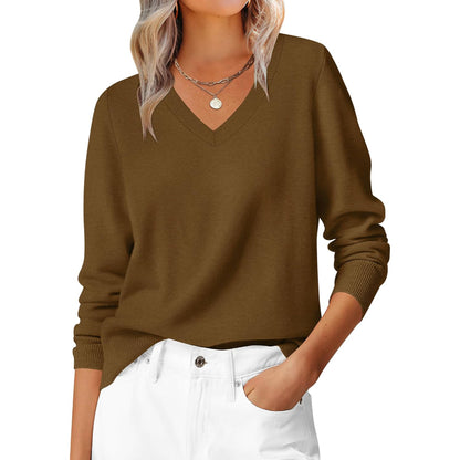 Classic Soft Long Sleeve Knit Pullover Sweater Top For Women