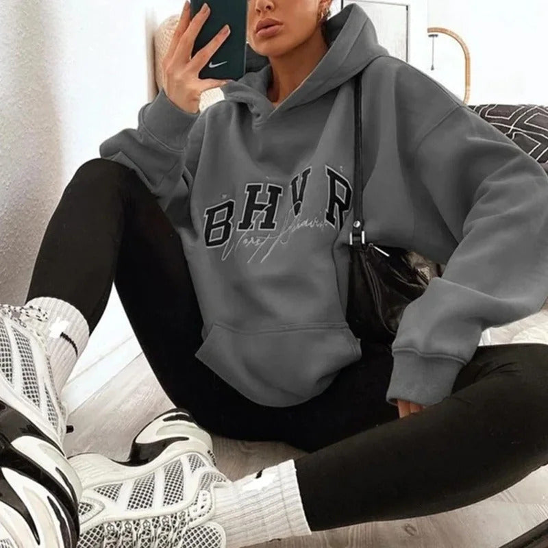 BHVR Printed Casual Pullover Velvet Hoodie