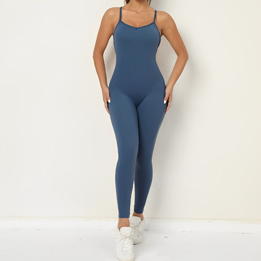 Backless Cross Strap Sports Jumpsuit