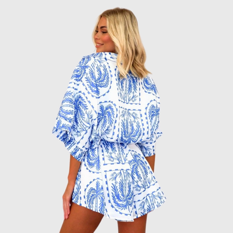 Boho Graphic Lace Up Belted Romper