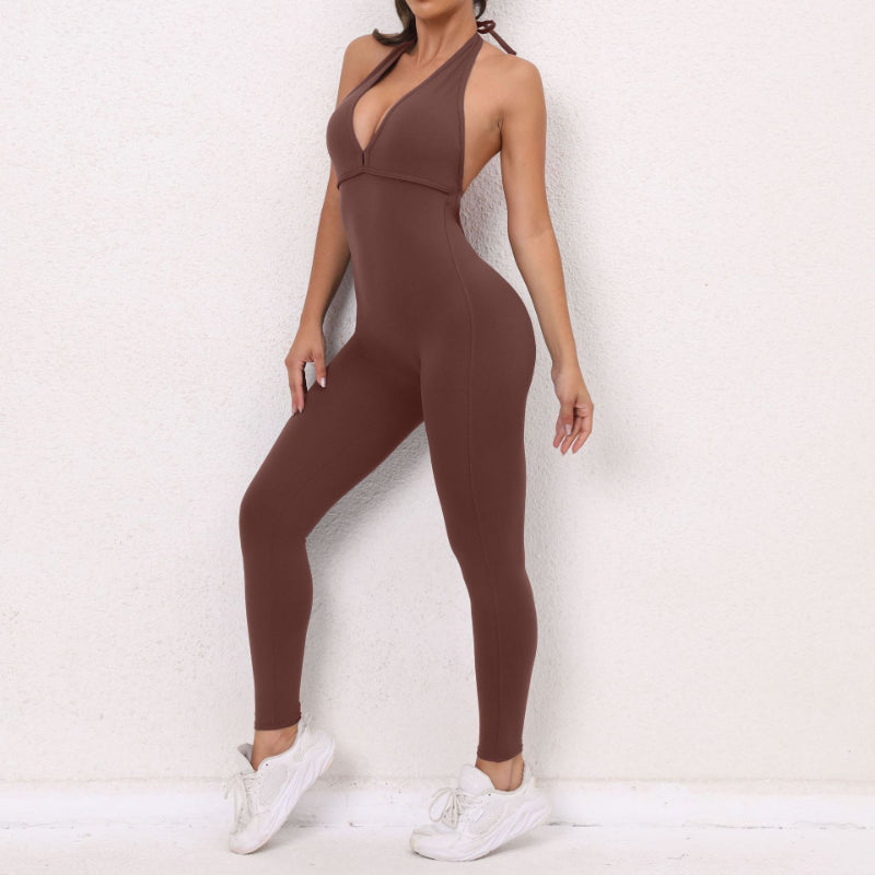 Breathable Lace Up Backless Yoga Jumpsuit