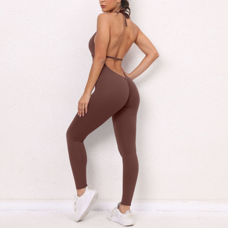 Breathable Lace Up Backless Yoga Jumpsuit