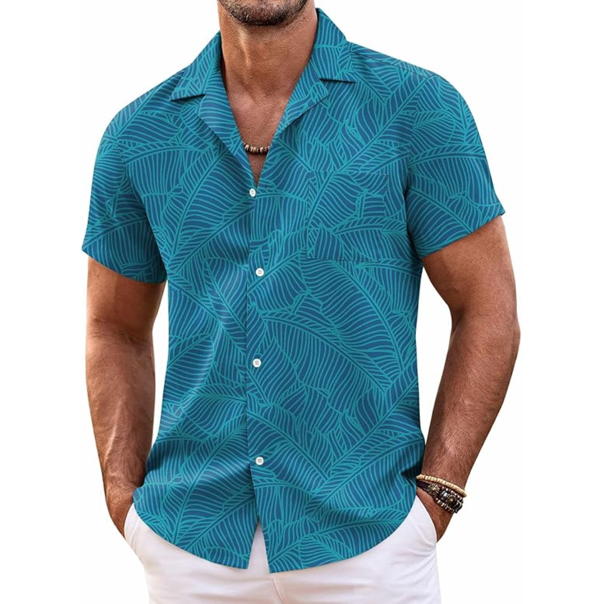 Hawaiian Shirt With Tropical Print And Short Sleeves For Men