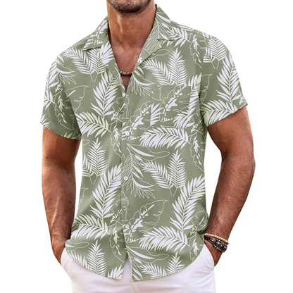 Hawaiian Shirt With Tropical Print And Short Sleeves For Men