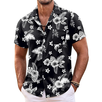 Hawaiian Shirt With Tropical Print And Short Sleeves For Men