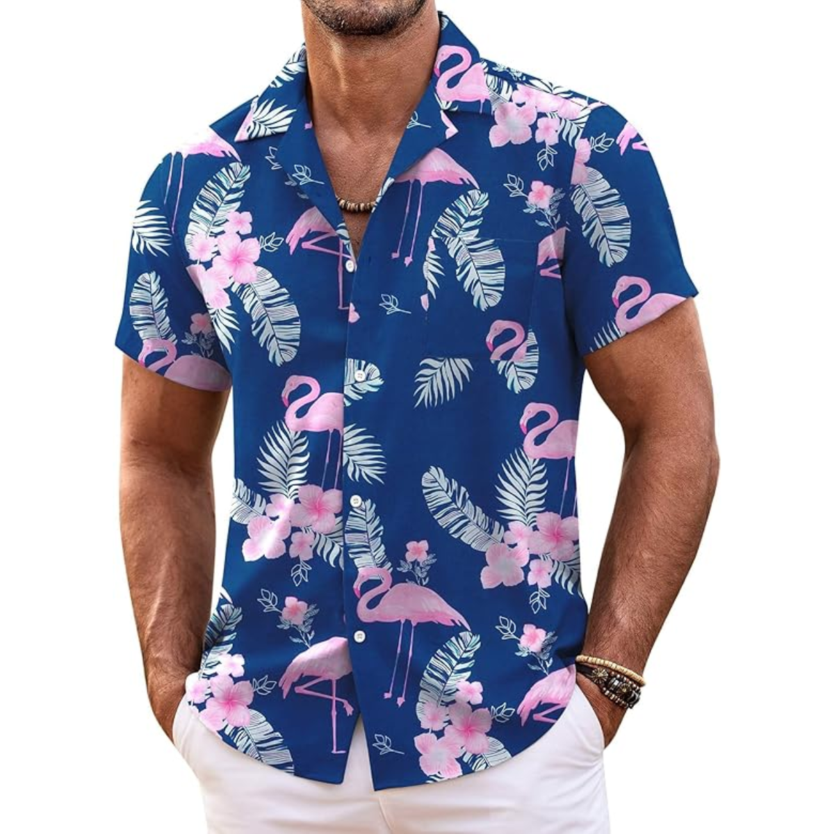 Hawaiian Shirt With Tropical Print And Short Sleeves For Men
