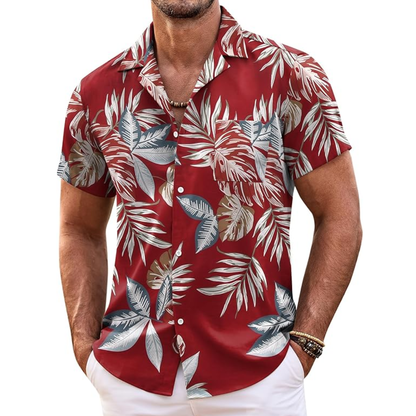 Hawaiian Shirt With Tropical Print And Short Sleeves For Men