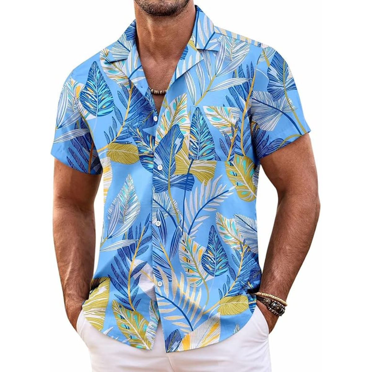 Hawaiian Shirt With Tropical Print And Short Sleeves For Men