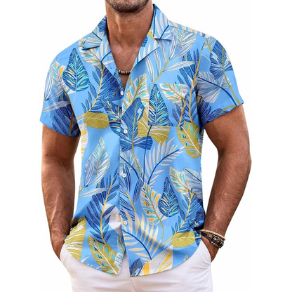 Hawaiian Shirt With Tropical Print And Short Sleeves For Men