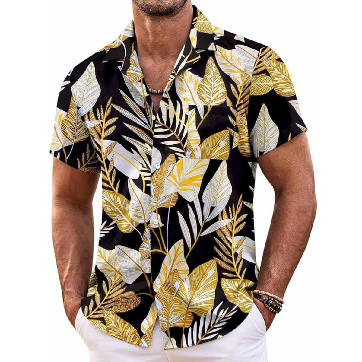 Hawaiian Shirt With Tropical Print And Short Sleeves For Men