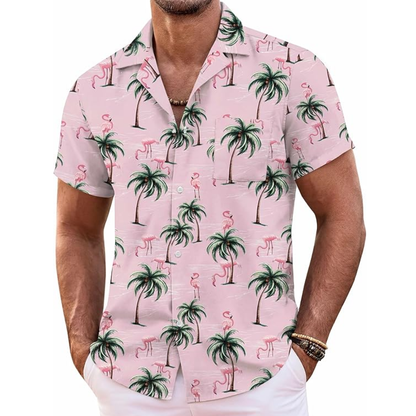 Hawaiian Shirt With Tropical Print And Short Sleeves For Men