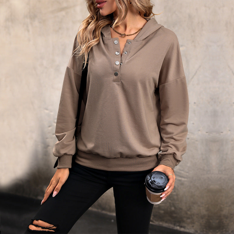 Casual Button Pullover Sweatshirt Hoodie