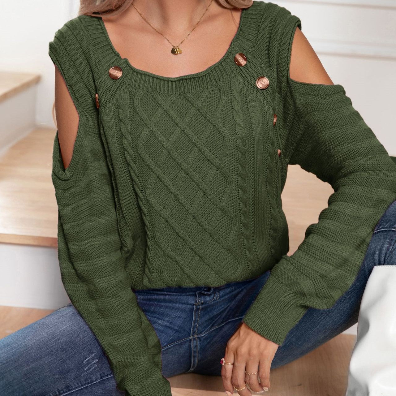 Elegant Button Twist Knitted Pullover Sweater