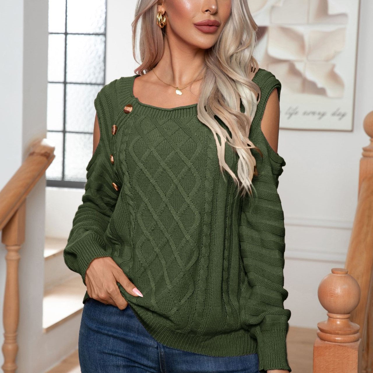 Elegant Button Twist Knitted Pullover Sweater