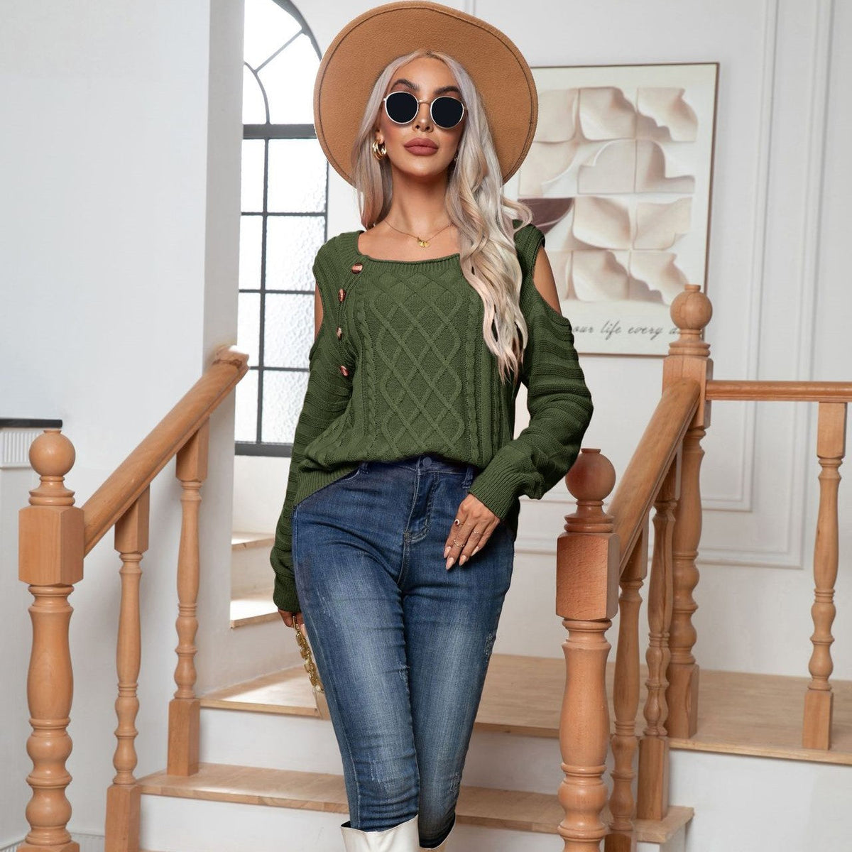 Elegant Button Twist Knitted Pullover Sweater