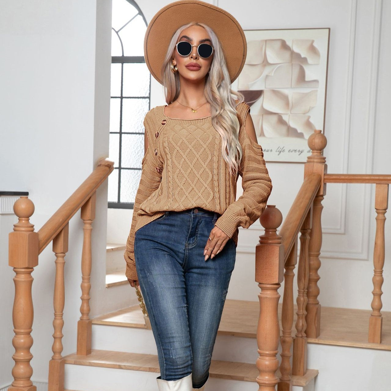 Elegant Button Twist Knitted Pullover Sweater