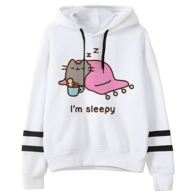 Sweat à capuche imprimé Pusheen en polaire décontracté