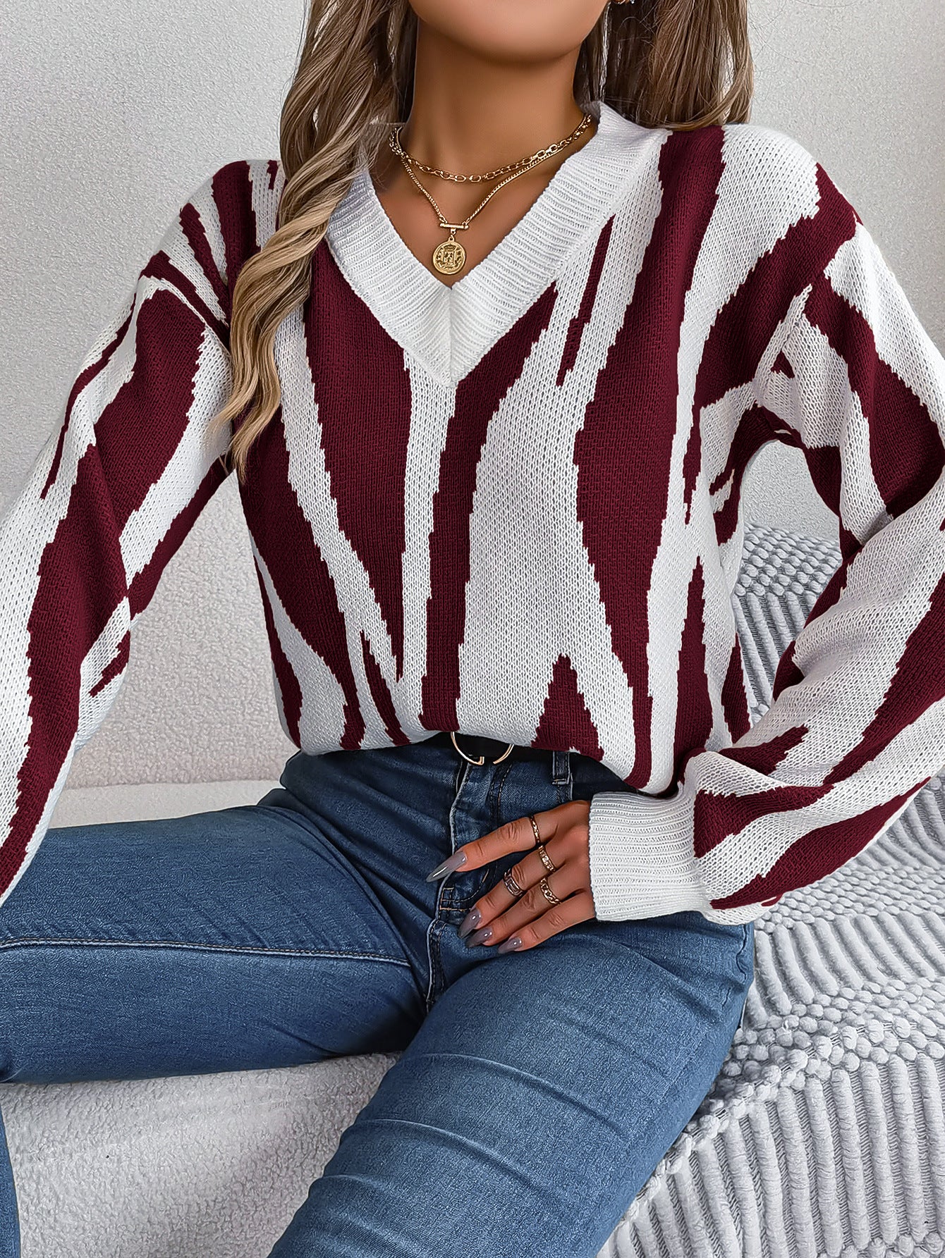 Casual Graffiti Striped Loose Pullover Sweater