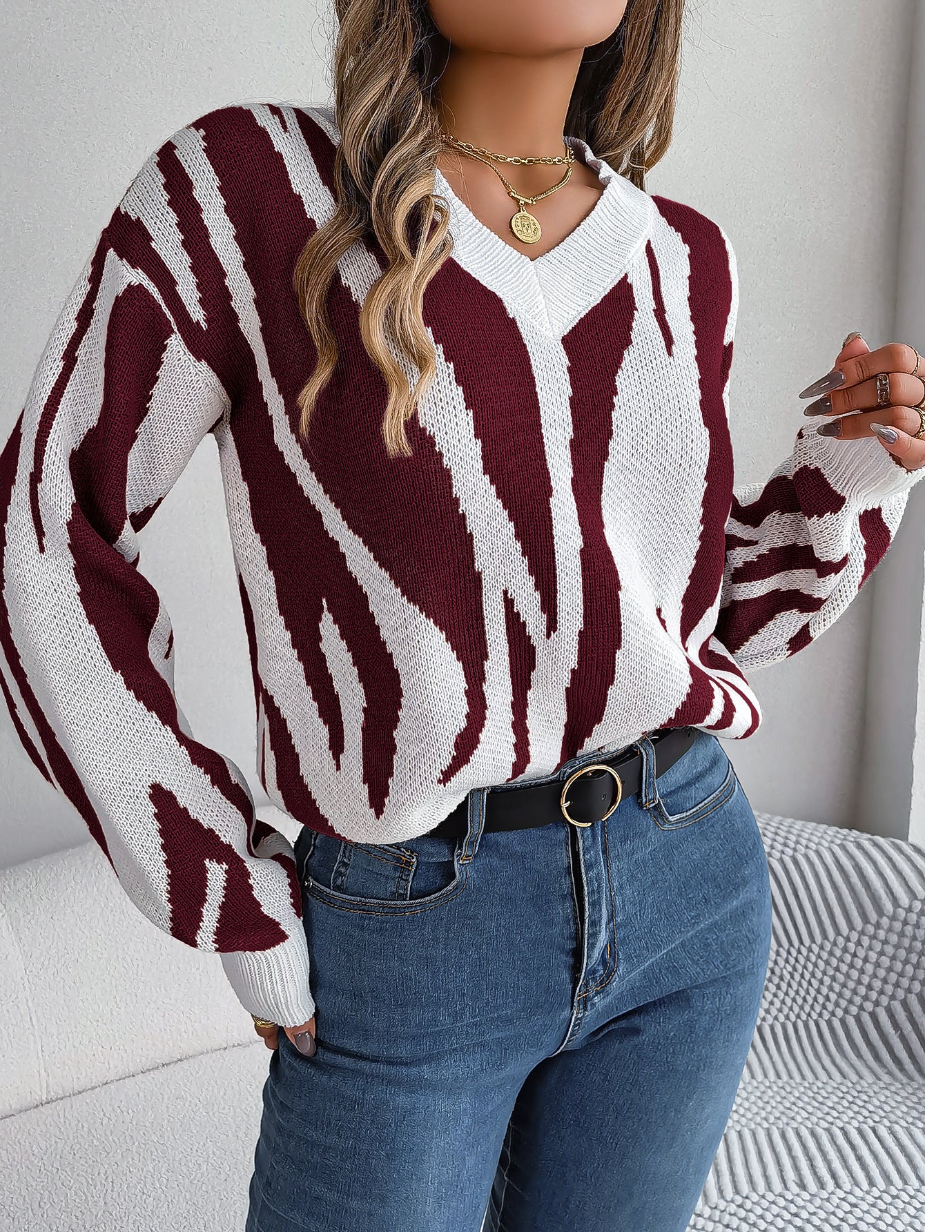 Casual Graffiti Striped Loose Pullover Sweater